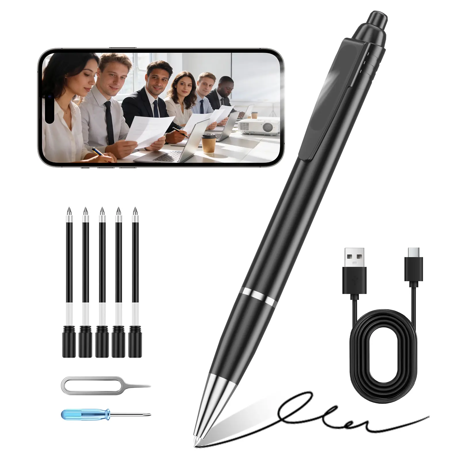 Mini Hidden Camera Pen with 1080P HD Recording, Portable No-WiFi Security Camera, Micro SD Support, Lithium Ion Batteries Built-In for Home & Outdoor Monitoring