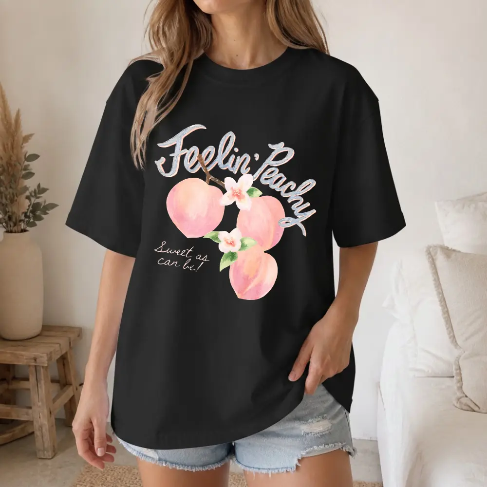 Cute Pink Peach Letter Print Trendy Aesthetic Y2K Summer Women Oversize Crew Neck Short Sleeve Tshirt Casual Daily Streetwear Vacation Soft Breathable Cotton Comfortable Top