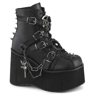 Demonia Kera-68 Black Vegan Leather Ankle Boots with 4 1/2" Platform Lace-Up Front Ankle Boot Featuring Pentagram & O-Ring Centers