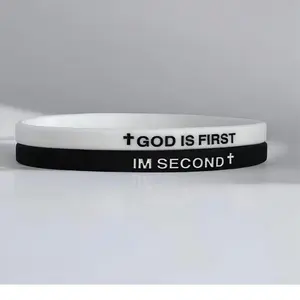 God Is First Bracelet I Am Second, Silicone Elastic Rubber Bracelet Wristbands Inspirational Motivational Bible Verses Jewelry Gifts for Men Women