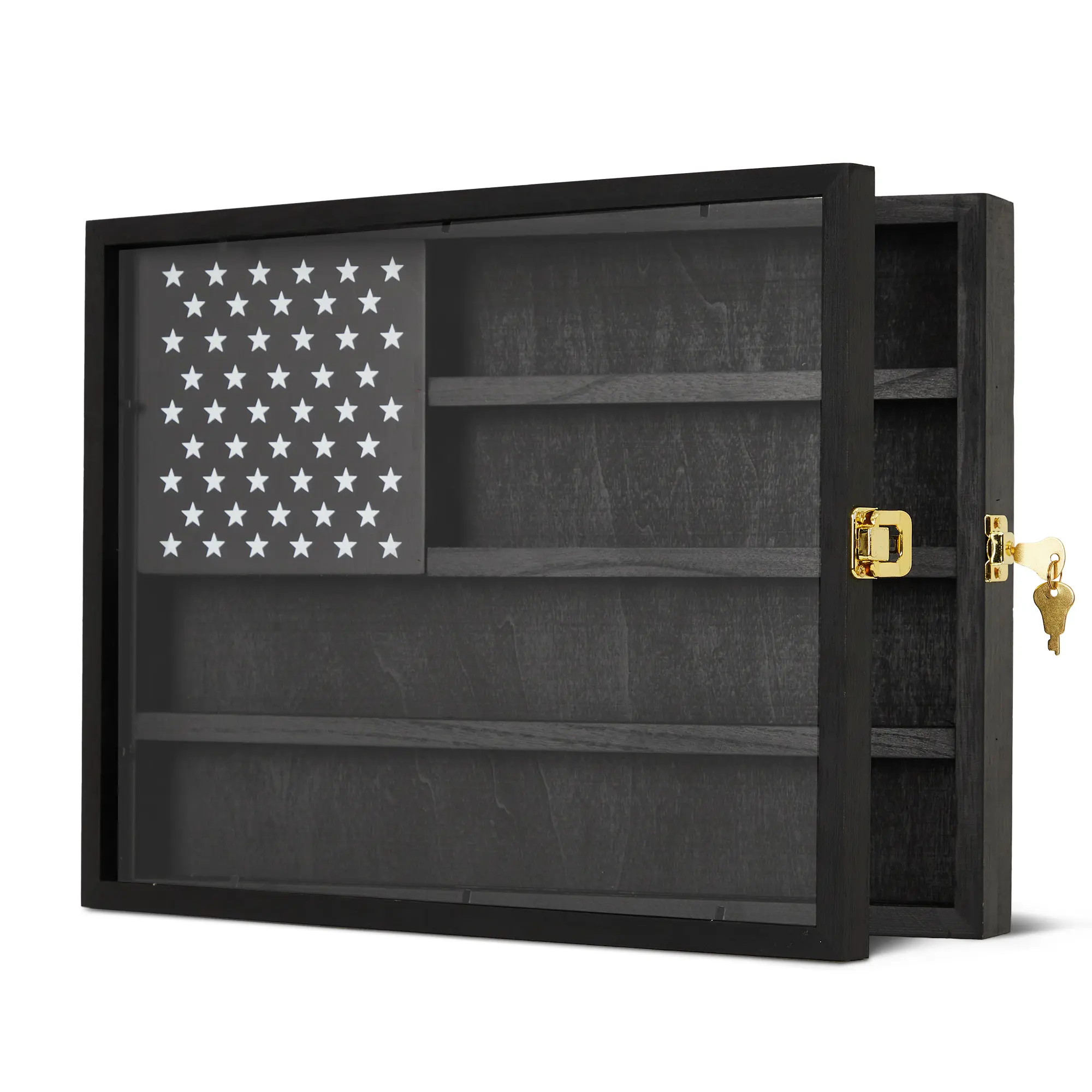 Military Challenge Coin Display Case with Wooden Frame & Acrylic Glass - Adjustable Organiser Rack, Wall-Mount or Tabletop Showcase for Army & Police Collectibles - 15"w x 11"h, Racks