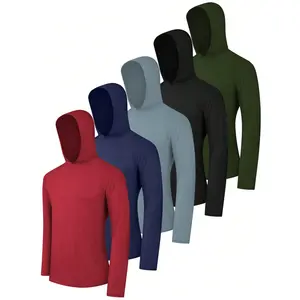 Hi Vis Long Sleeve Safety Shirt With Hoodie, Quick Dry Polyester Birdeye mesh / Ultra lightweight hoodie shirt Reflective Thin Pullover Longsleeves