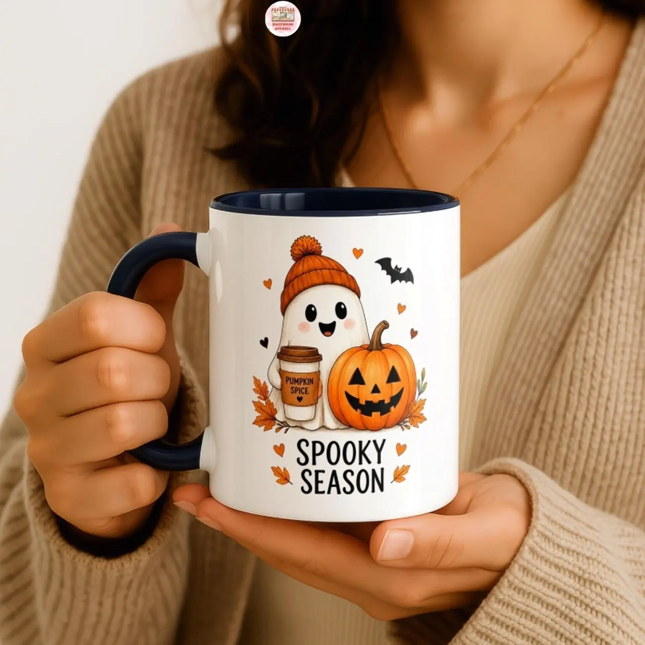 Cute Halloween Ghost Mug, Spooky Season Coffee Mug, Pumpkin Spice Mug, Fall Coffee Cup, Halloween Gift for Her, Autumn Mug
