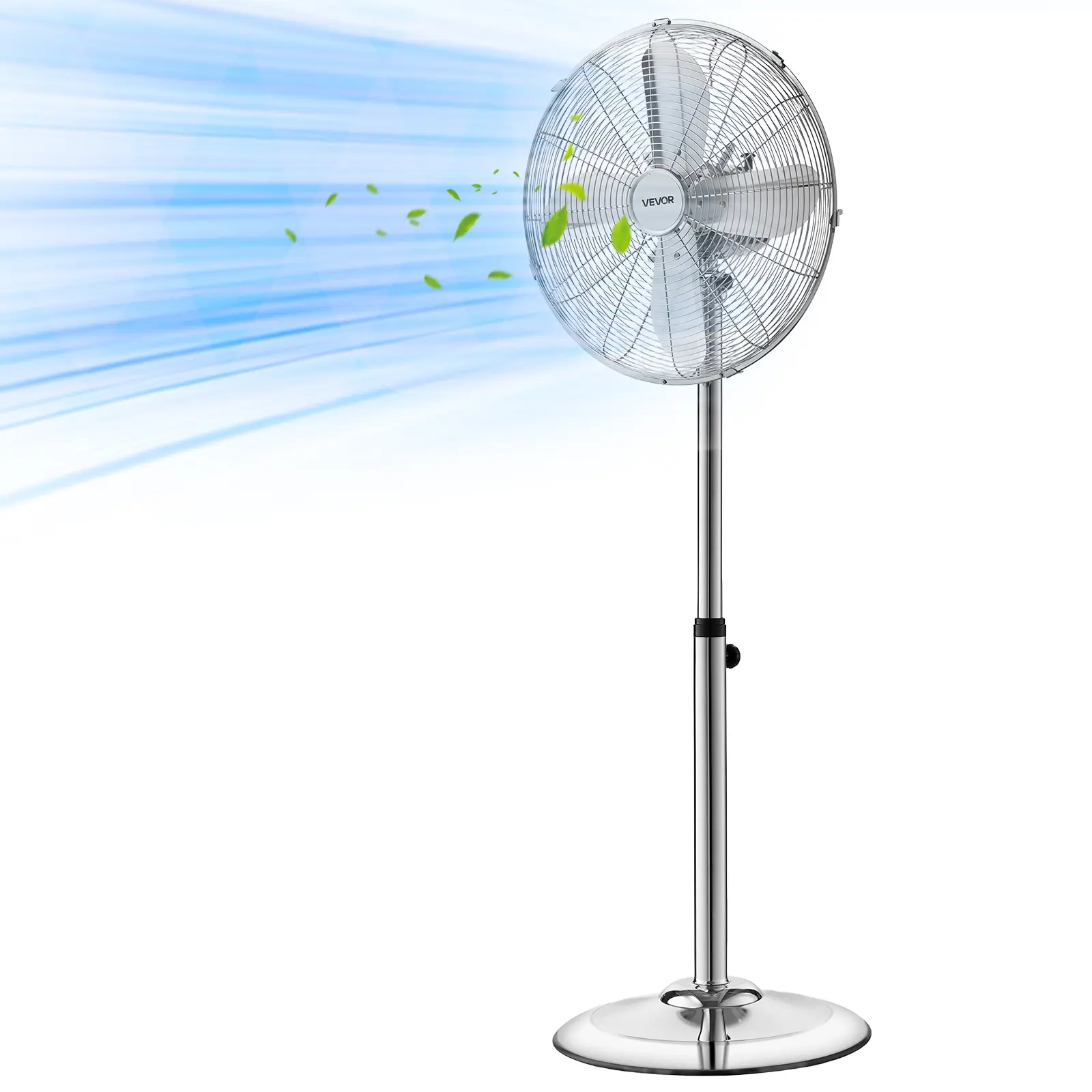 【summerfinds】VEVOR 16-Inch High Velocity Heavy Duty Pedestal Fan, 1450 CFM Industrial Metal Standing Unit with Handle, 75° Oscillating, 3-Speed, Adjustable Heights Fan for Commercial Garage, Home, Silver, Heavy Duty Fan