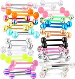 40 count 14G Tongue rings For Women Stainless Steel Straight Tongue Barbell UV  Plastic Tongue   Nipple Piercings 5/8" Glow in Dark Flexible Retainer   for Men