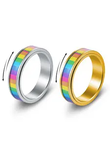 Cross-Border Rainbow Ring Titanium Steel Adjustable Stainless Steel Stress Relief Anxiety Gradual Color Gift for Friends Partner Colleague