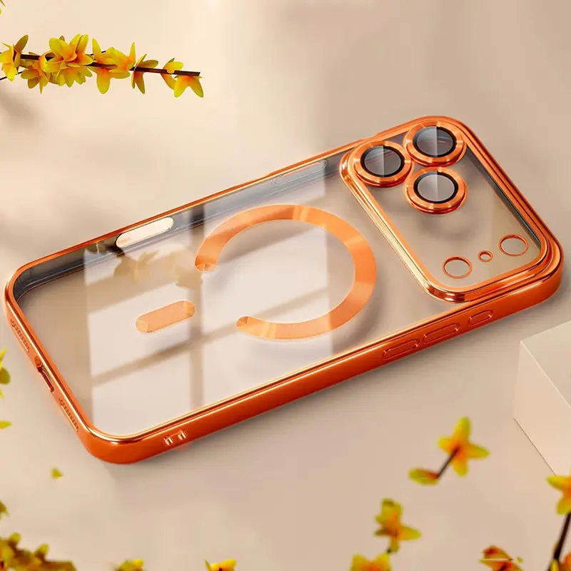 3pcs Set [1 Phone Case, Cover + 2 Screen Protectors] Electroplated CD Pattern Magnetic Phone Case Casing Compatible with iPhone 17, 16, 15, 14, 13, 12 and 15, 16 Plus series. Features an electroplated transparent design with magnetic shock