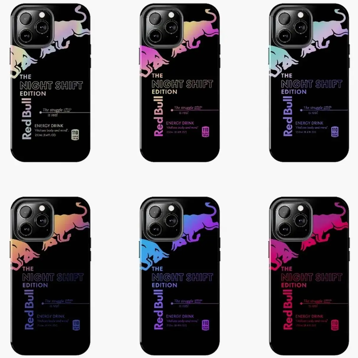 Red Bull Night Shift Edition Phone Case - Aesthetic Holographic Cover Compatible with iPhone X, 11, 12, 13, 14, 15, 16, 17 Plus Pro Promax & SS Galaxy S21-25 Series