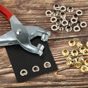 101pcs 4.5mm Golden Grommet Tool Kit Diy Tools - Professional DIY Eyelet Punch Pliers Set for Leather, Fabric, and Belt with 100 Metal Eyelets, Washers, and Portable Hand Press - Ideal for Tarp Hole Punch, Rivet Press, and Crimper Tasks