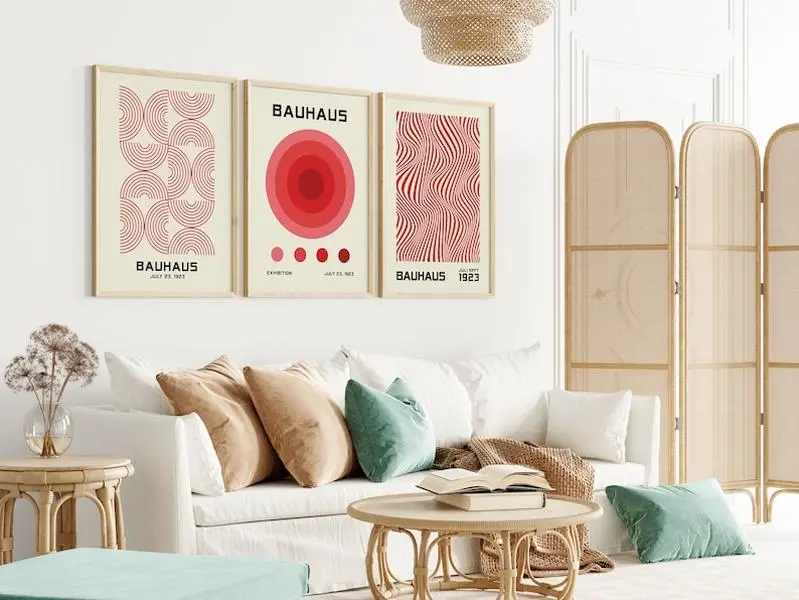 Bauhaus Wall Art Set of 3 - Exhibition Poster, Red Abstract Poster, Bauhaus Decor, Gallery Wall Set, Retro Decor