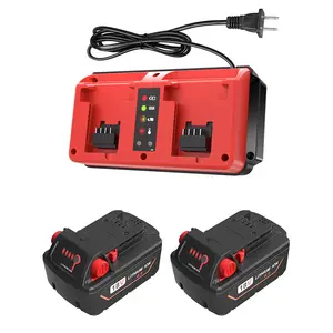 2 Pack 6.5Ah  M-18 replacement Batteries with charger for Milwaukee 18V Battery Lithium High Output 48-11-1850 48-11-1862 48-11-1840 48-11-01828 48-11-1815 for M-18 Tools