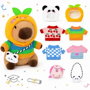 Kireidane Capybara Plush with 8 Clothes & Accessories, 10.2 Inch Dress Up Capybara Stuffed Animal, Cute Plush Toy with 2 Hats, 4 Sweaters and 2 Bags, Birthday Graduation Christmas kid room decor Gift