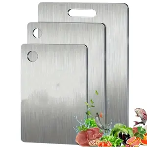3-Piece set of 304 high-quality stainless steel cutting board, kitchen meat board with flat edges, food-grade stainless steel easy-to-clean kitchen tools (S + M + L) Chopping Knives