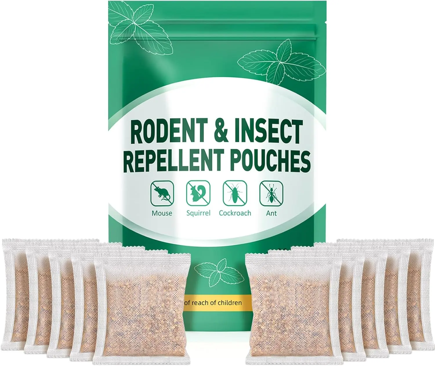 Natural Peppermint Oil Mouse & Rodent Repellent Pouches (10 Packs) - Family & Pet Safe, Multi-Insect Deterrent for Home, Car Pest Control