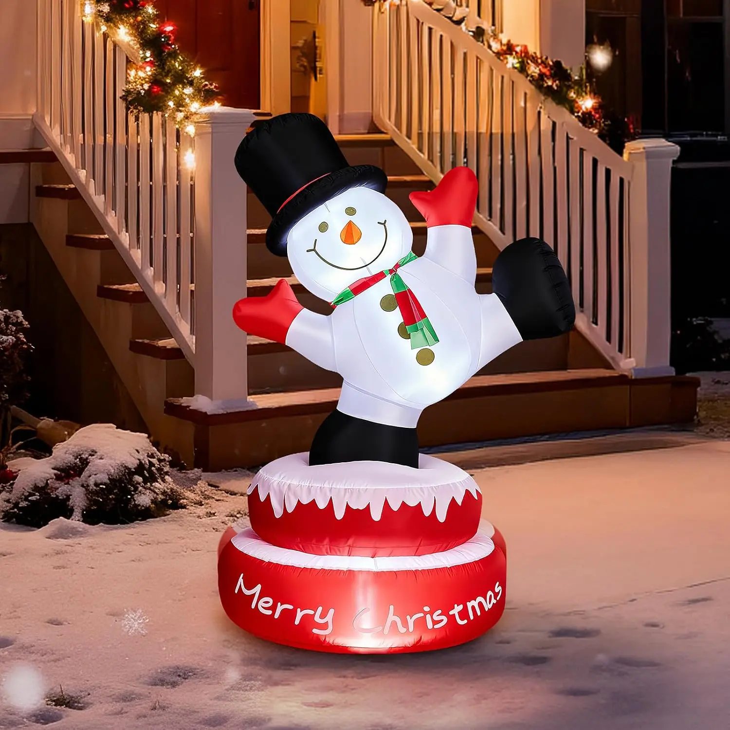4.8ft Rotating Snowman Christmas Inflatable Decoration - Large Motorized Blow-Up Yard Decor with Built-in LED Lights for Holiday Party, Front Yard Use