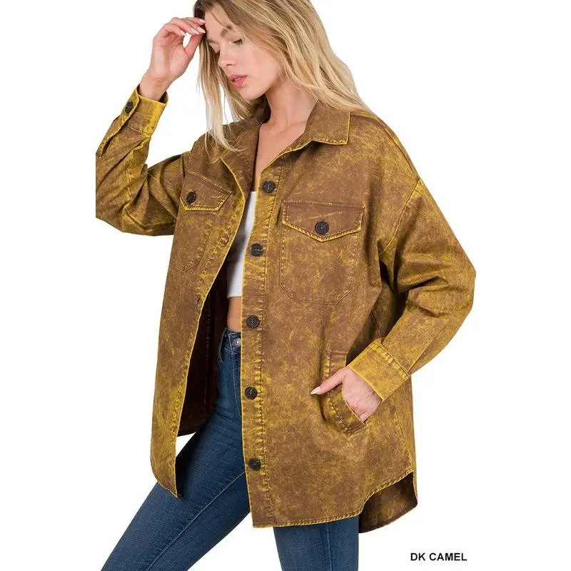 Color Me Vintage - Casual Button Up Washed Shacket