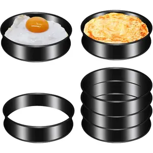 6Pack 4" Black Stainless Steel Nonstick Egg Ring - English Muffin & Crumpet Rings - Round Metal Cooking Ring Molds (4-inch-6PCS)