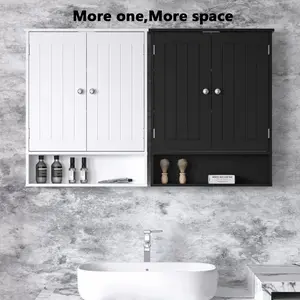 Wooden Wall Cabinet With Door, Bathroom Medicine Cabinet, Adjustable Shelves, Classic Style Cabinet Wall Hanging, Suitable For Bathrooms, Living Rooms, Kitchens, Cabinets, White