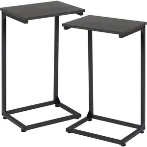 C Shaped End Tables Set of 2, Couch Side Tables that Slide Under Sofa, TV Trays for Living Room, Bedroom, Small Space, Dark Grey HET02BDG