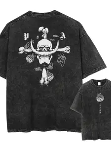 Men's T-shirt with skull cross pattern printed short sleeved T-shirt retro washed pure cotton casual round neck regular version T-shirt fabric soft, skin friendly, comfortable, breathable, versatile, stylish, cool and eye-catching