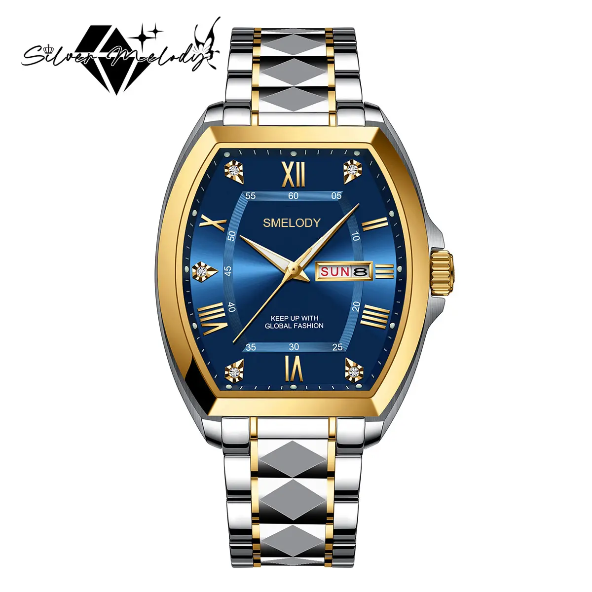 Men's Retro Iced Out Business Watch with Stainless Steel Bracelet, Luminous Quartz Movement and Calendar Display, Analog, Black And Silver Tone Wrist Watches, Waterproof