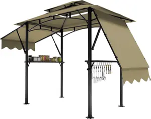Garvee 8x5 Double-Sided Awning Grill Gazebo - All-Weather  Waterproof BBQ Canopy with Arc Metal Frame - Fold-Down Privacy Panels, Built-in Bottle Opener & 4 Energy-Saving Lights for Patio