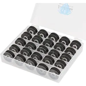 25 count Black Prewound Bobbin Thread Size L (SA155) 60WT for Brother Husqvarna Pfaff Embroidery Thread Sewing Thread Machine with Clear Storage Plastic Case DIY