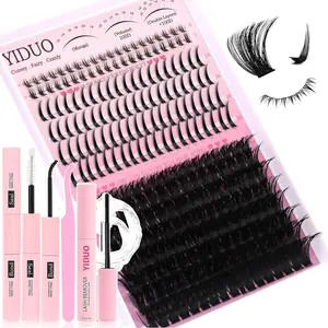 YIDUO Lashes Clusters Kit Bottom Lashes with Spikes 100D Cluster Eyelash Extensions Kit 10-120mm Volume Manga DIY Individual Strips Lashes Thick with Lash Bond and Seal Tweezers Remover