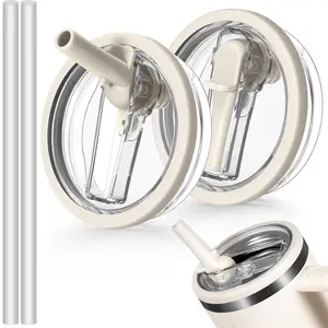 Tumbler Flip Straw Lid Replacement, 2 Counts Splash-Resistant Tumbler Lids with 2 Straws, Reusable Leak-Proof Covers for Stanley Cup Accessories