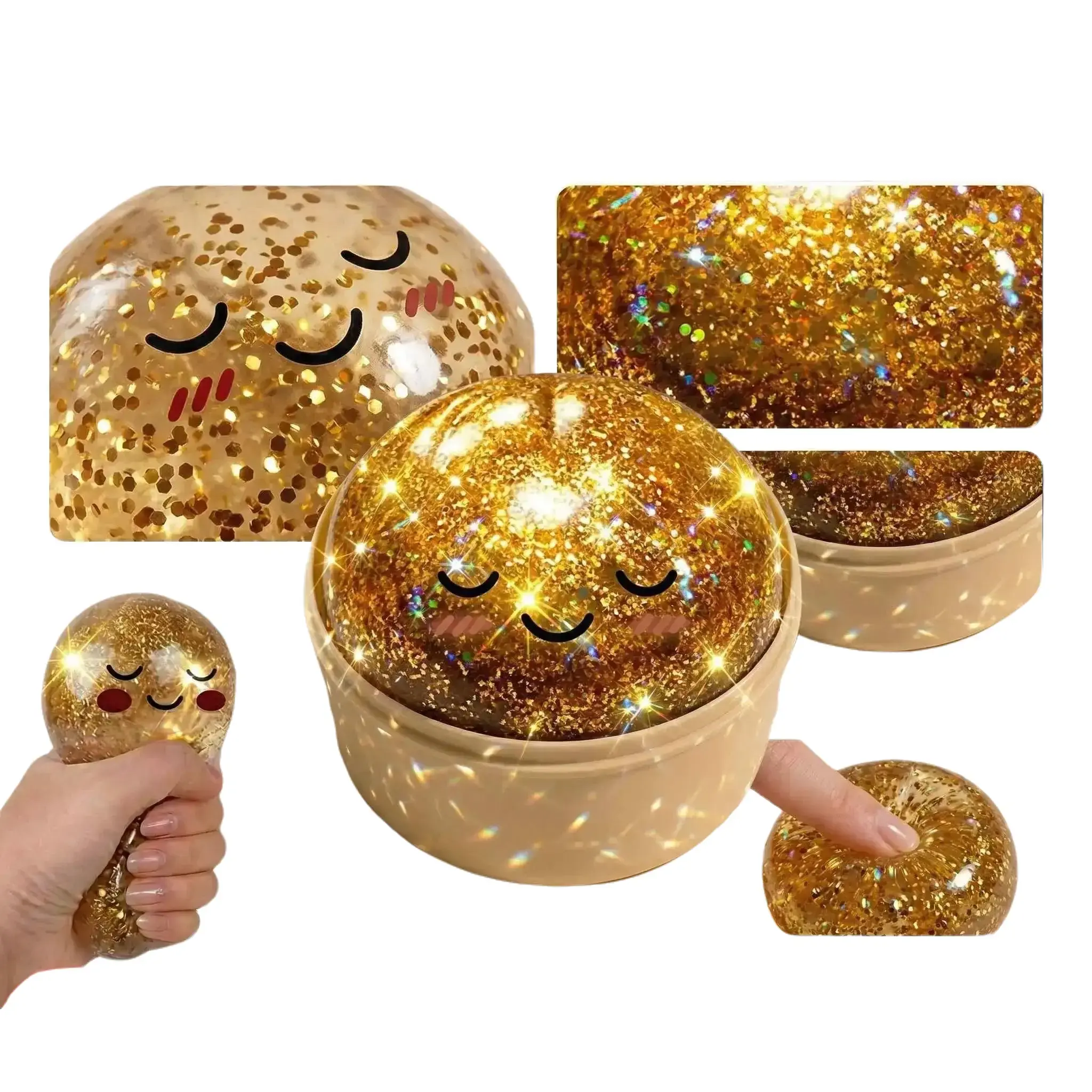 Gold Glitter Dumpling Squishy Collectible - Slow-Rise Glittery Squishies, Squeeze Stress Balls, Oddly Satisfying Decompression Toy for Classic & Novelty Toys Enthusiasts, Gym Bag Accessory, Squishies Slow Rising