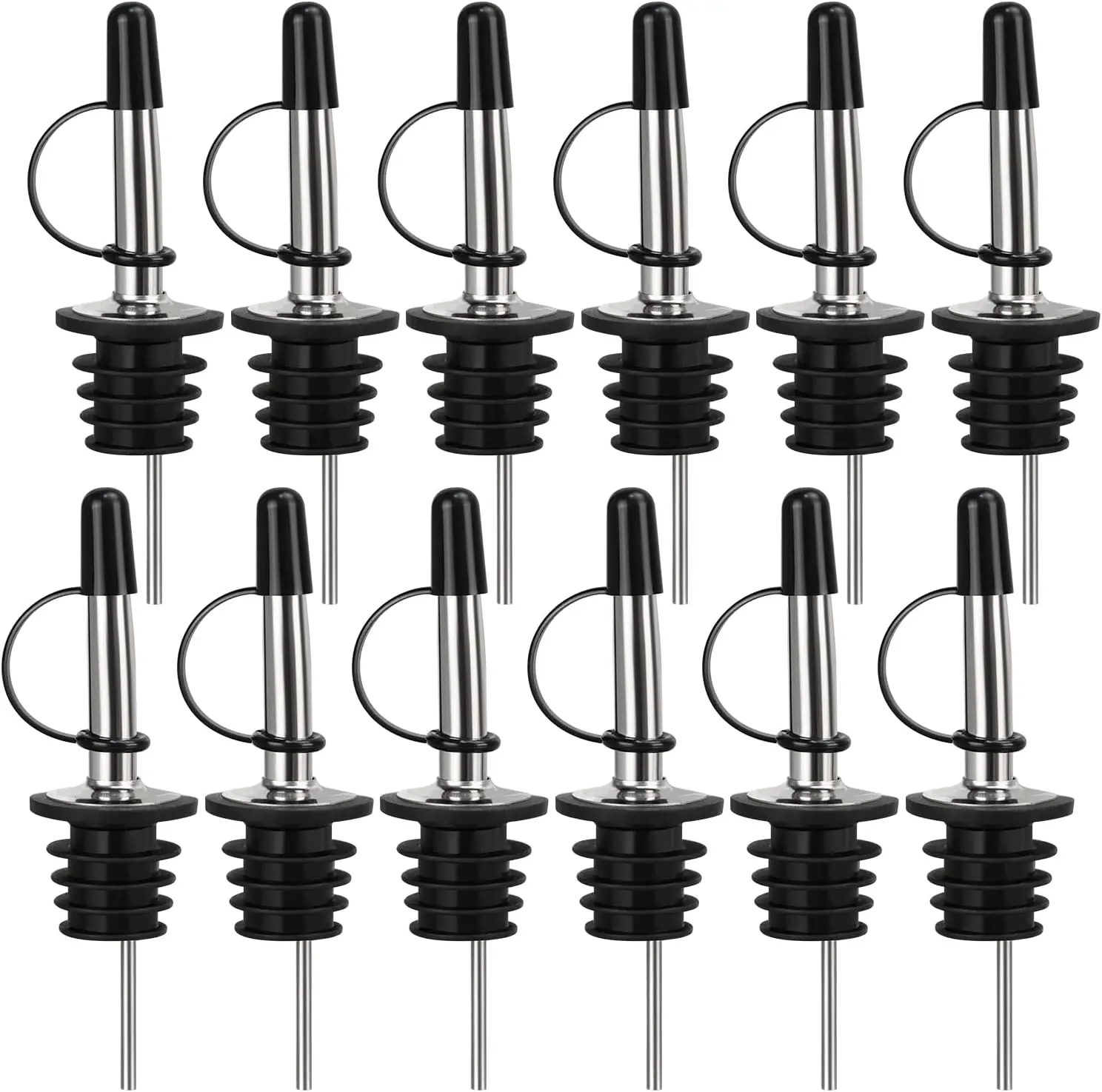 12 Pack Liquor Pour Spout, Stainless Steel Classic Bottle Pourers with Rubber Dust Cap