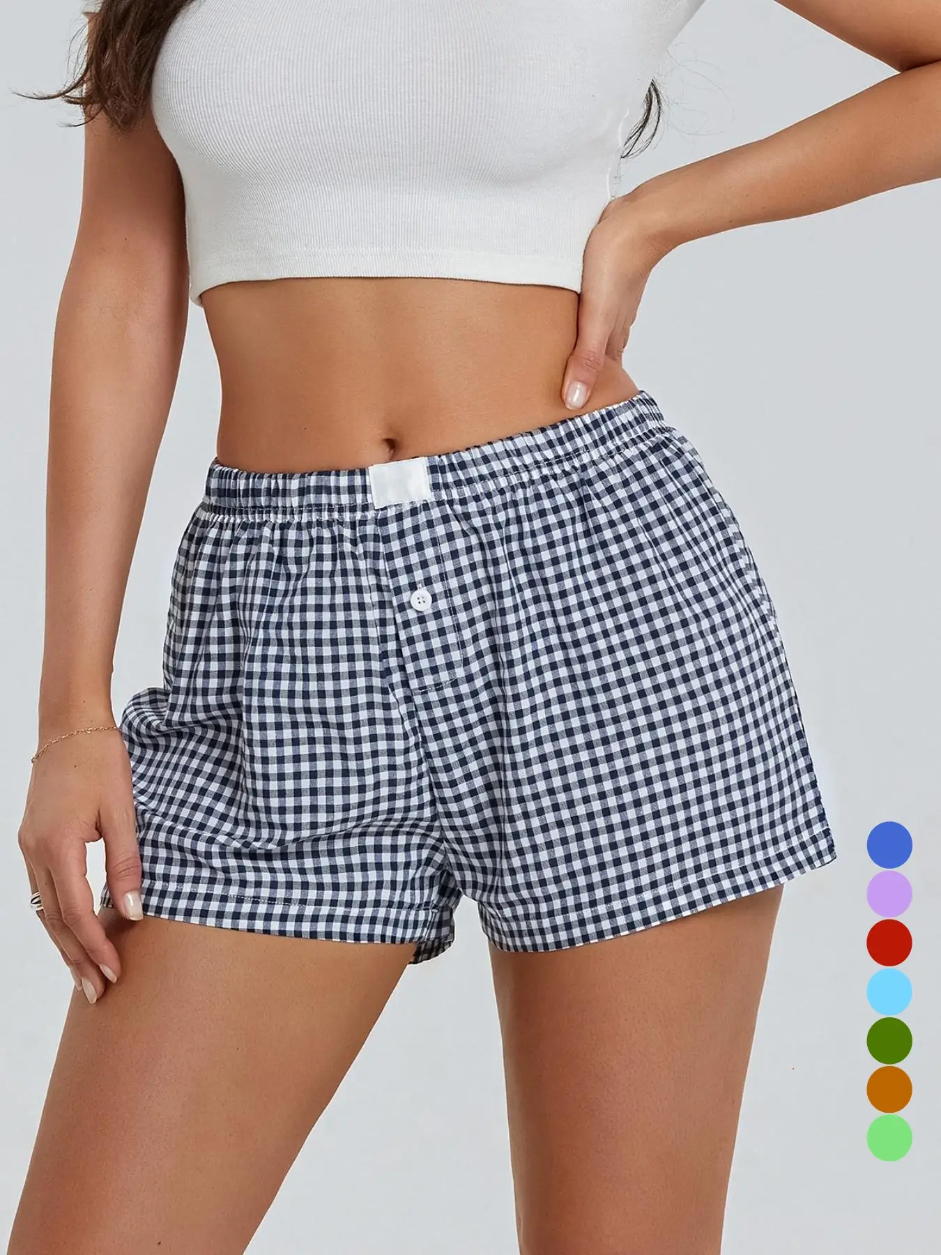Y2K Boxer Shorts for Womens Low Waist Plaid Lounge Shorts Elastic Cute Gingham  Bottoms Summer  Shorts