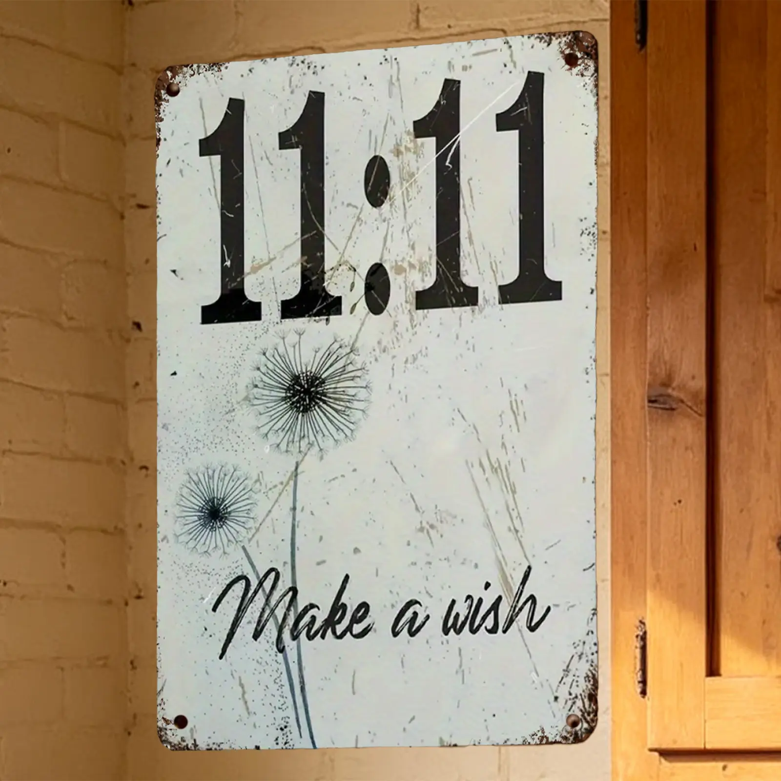 11:11 Make a Wish Tin Metal Sign – Inspirational Dandelion Vintage Metal Wall Decor, Rustic Motivational Tin Plaque for Bedroom, Living Room, Office, Boho Home Decor, 8 x 12 Inch