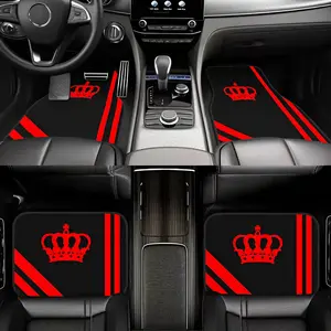 4-Piece Crown Element Simple Printed Car Floor Mats, Universal Full Coverage Interior Accessories - Crystal Fleece Carpets for Cars, Trucks, SUVs, Car Accessory, Automotive Floor Mats, Car Mat Set