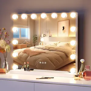 Hollywood Lighted Vanity Makeup Mirror 58x46cm with 5X Magnifier 3 Color Dimmable LED Lighting Smart Touch Memory Mountable bathroom Decor Makeup must have