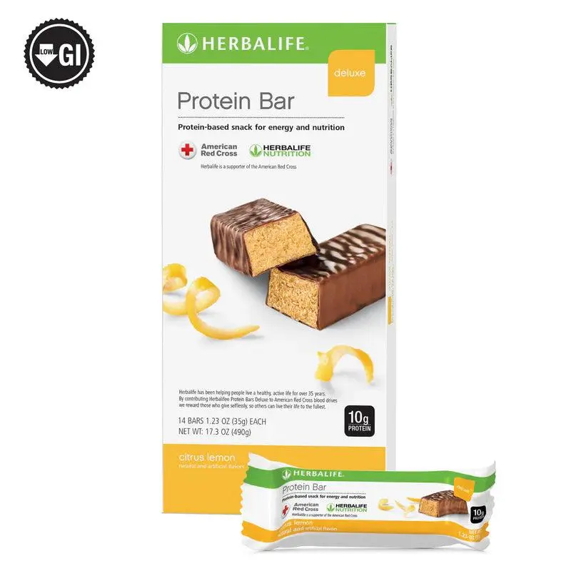 Herbalife Deluxe Citrus Lemon Almond Protein Bar - 14-Count Box, Chewy Chocolate-Coated Cupboard Snack, 10g Protein, 140 Calories for Active Lifestyles