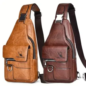2-piece unisex crossbody bag, PU leather, high-quality shoulder bag, zipper bag, large capacity chest bag, suitable for daily use, sports, hiking, and trekking, perfect gift for holidays