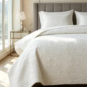 【Light Color Series】White Ultrasonic Quilt Set, 3 Piece Queen Size Bedding, Lightweight Soft Coverlet, Stitch-Free Modern Bedspread for All Seasons, Machine Washable