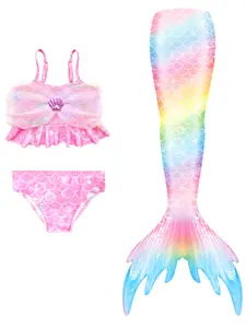 Girls Mermaid Swimsuit Set, Tail Bikini, Princess Swimwear, Beach Photo Prop, Birthday Gift, Party Wear, Hidden Zipper, Includes Fins