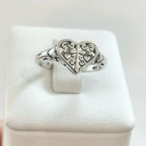 Sterling Silver 925 Heart Cross Ring Religious Jewelry