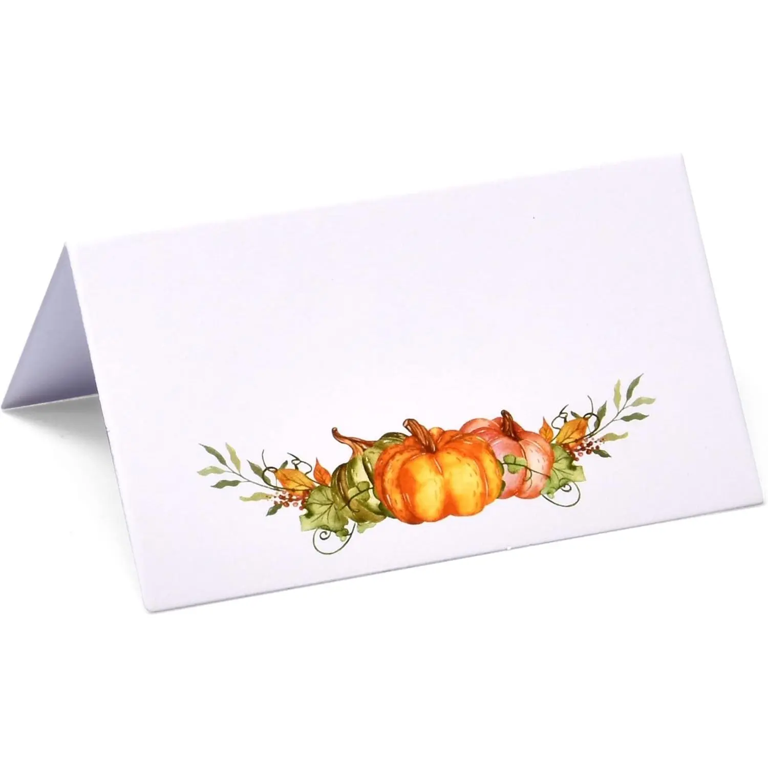 100 Pack Thanksgiving Place Cards with Pumpkins and Fall Leaves | Folded Paper Name Cards for Dinner Table Setting Autumn Party Decorations Gift Boutique