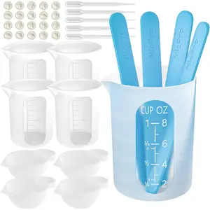 Silicone Resin Measuring Cups Tool Kit 100 ml Measure Cups, Silicone Popsicle Stir Sticks, Pipettes, Finger Cots for Epoxy Resin Mixing, Molds, Jewelry Making, Waxing, Easy Clean