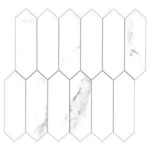 INNO STICKERS 10-Sheet Peel and Stick Backsplash for Kitchen Bathroom Shower, Stone Composite Self Adhesive Tiles Long Hexagon Mosaic Wall Tile, 12 Inch x 11.22 Inch Carrara White