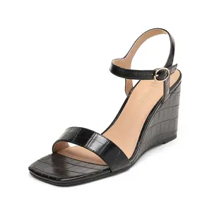 DREAM PAIRS Women's Classy Square Toe Slingback Wedge High Heel Sandals - Soft Leather Footwear, Stylish Comfortable Walking Shoes