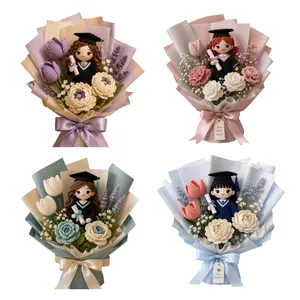 Handmade Amigurumi Graduation Bouquet – Viral Crochet Flower Doll Gift for Class of 2026, Cute Keepsake for Graduation Photos & Memories