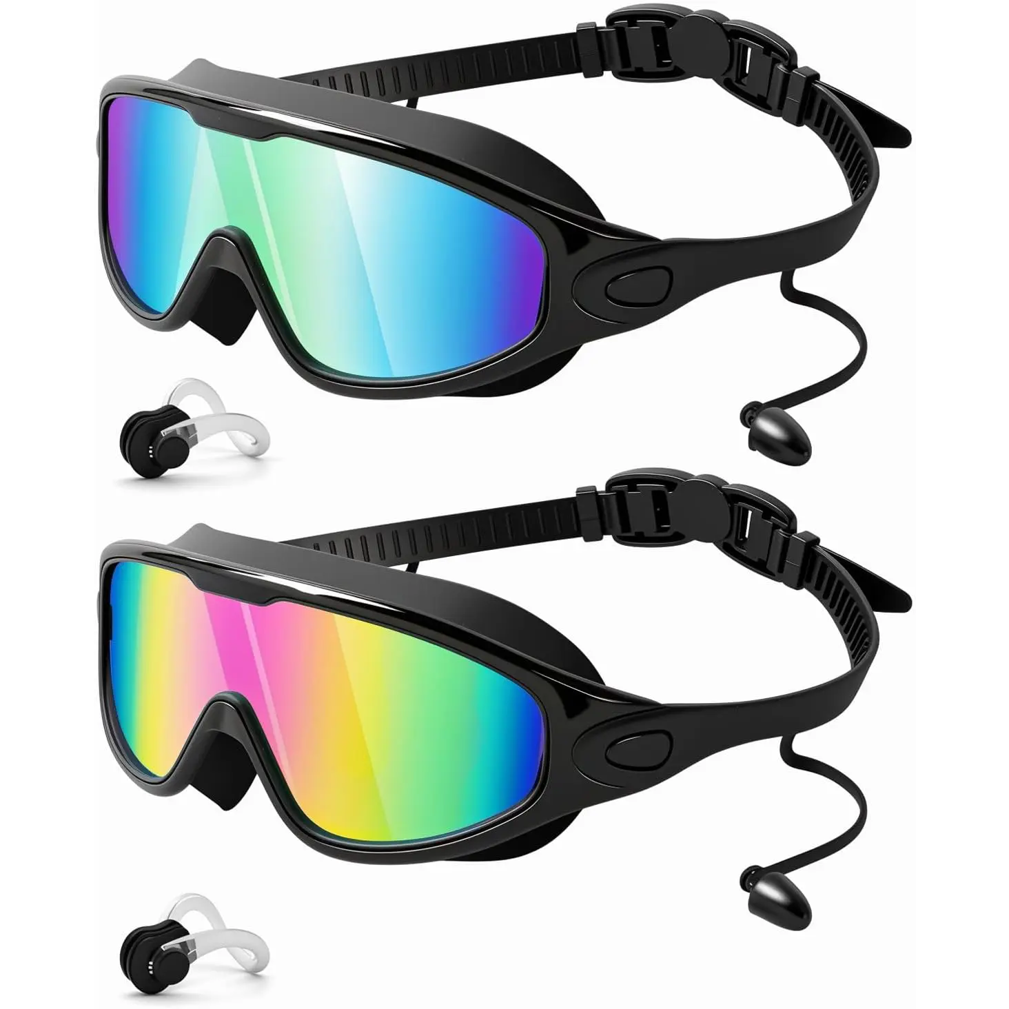 Adult Competitive Swim Goggles (2-Pack) - Adjustable Strap, 180° Wide Field View, Fogless Anti-Fog Lens, UV Protection, Hydrodynamic Shape, Ergonomic No-Leaking Design, Swimming Accessories, Training Equipment for All Water Activities, No-Leaking Water Go