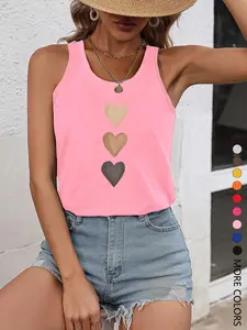 Women's Heart Print Tank Top, Casual Sleeveless Round Neck Top for Summer, Ladies Clothes for Daily Wear