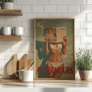 [Sale Up To 45%] After Hours Vintage Western Wall Art Poster  Print, Retro Bikini Art Print, Smoking Girl 70s Wall Art, Typography Decor for Mancave