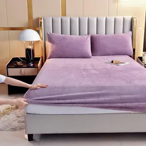 Velvet Sheet Twin Size,Plush Sheet Mattress Protector Cover with 15'' Deep Pocket Warm Fuzzy Bottom Sheet (Not Include Pillowcases),Lavender