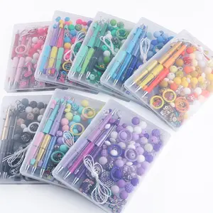 85 boxed DIY bead pens, Bead set, in the same color series and silicone focal beads, silicone round beads, suitable for jewelry making, matching DIY bracelets, hanging ropes, bead pen accessories, Beading Making